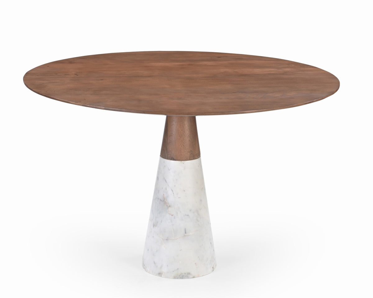 Annie Dining Table - Brushed Mid Brown Wood & Natural White Marble