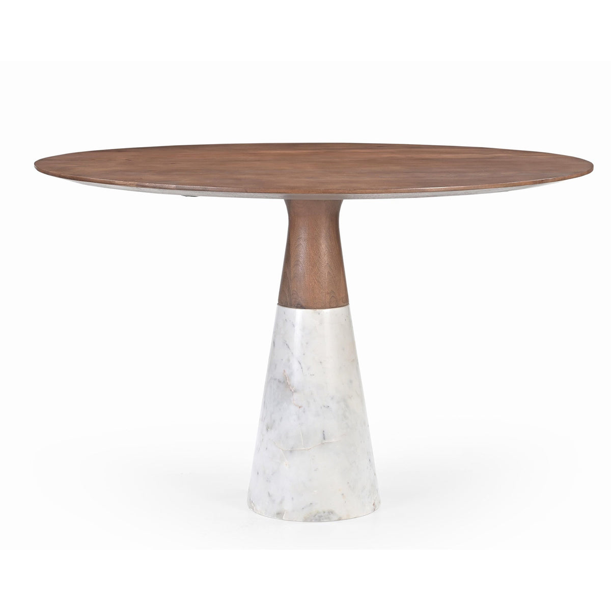 Annie Dining Table - Brushed Mid Brown Wood & Natural White Marble