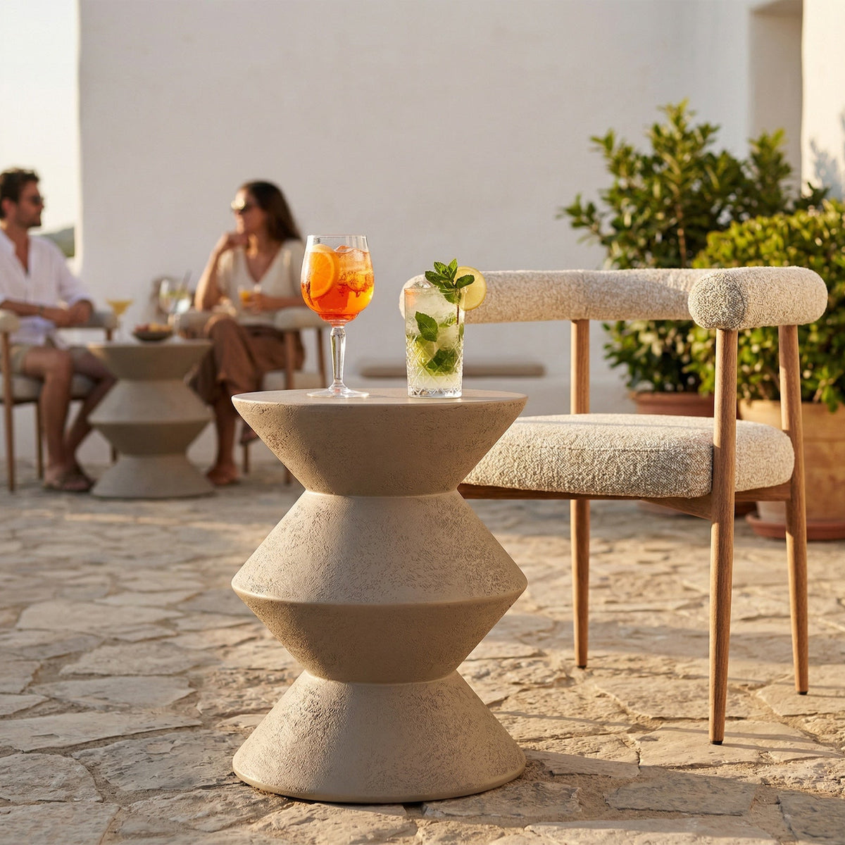 Zinda Side Table - Limestone