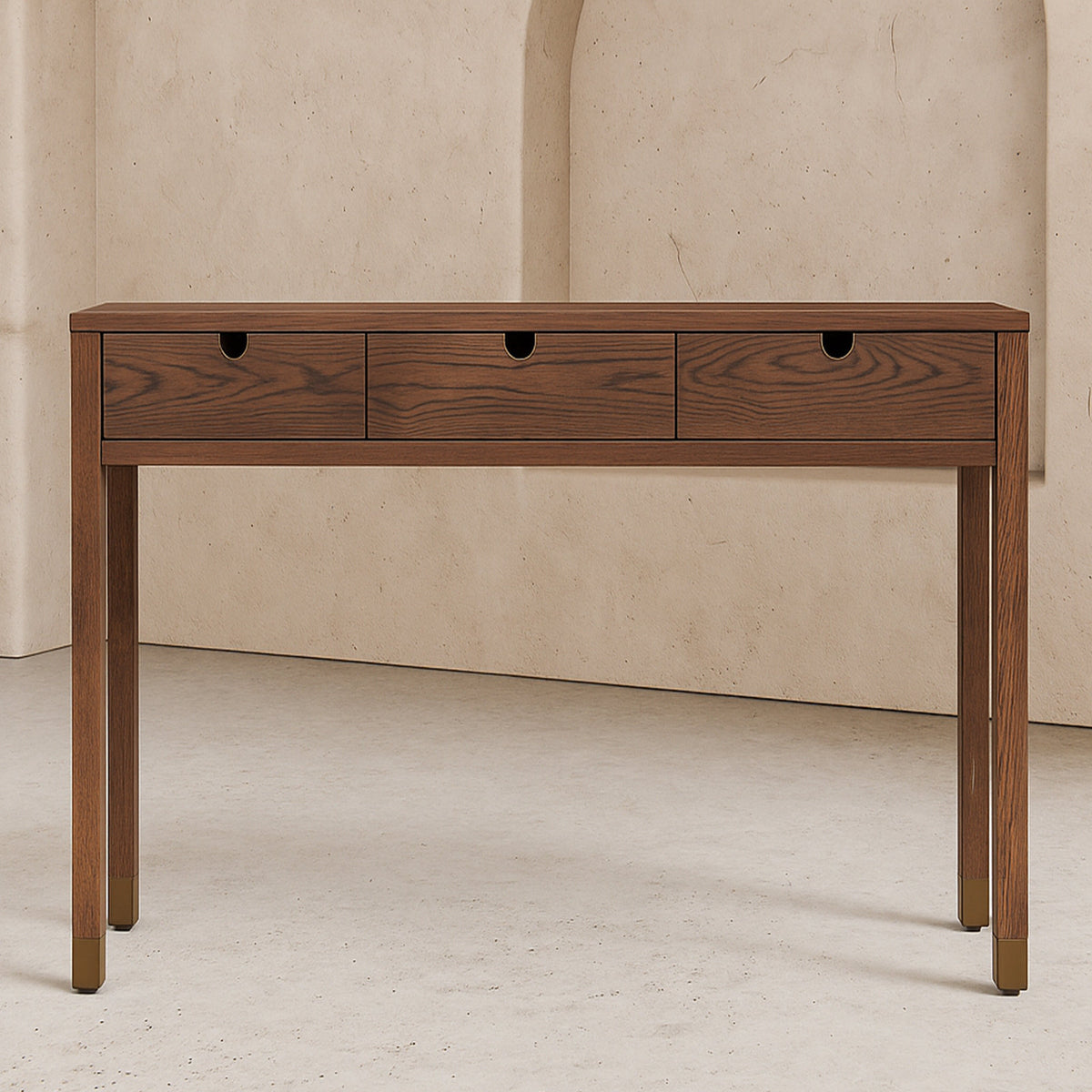 Alcudia Dressing Table - Dark Brown Oak/Antique Brass