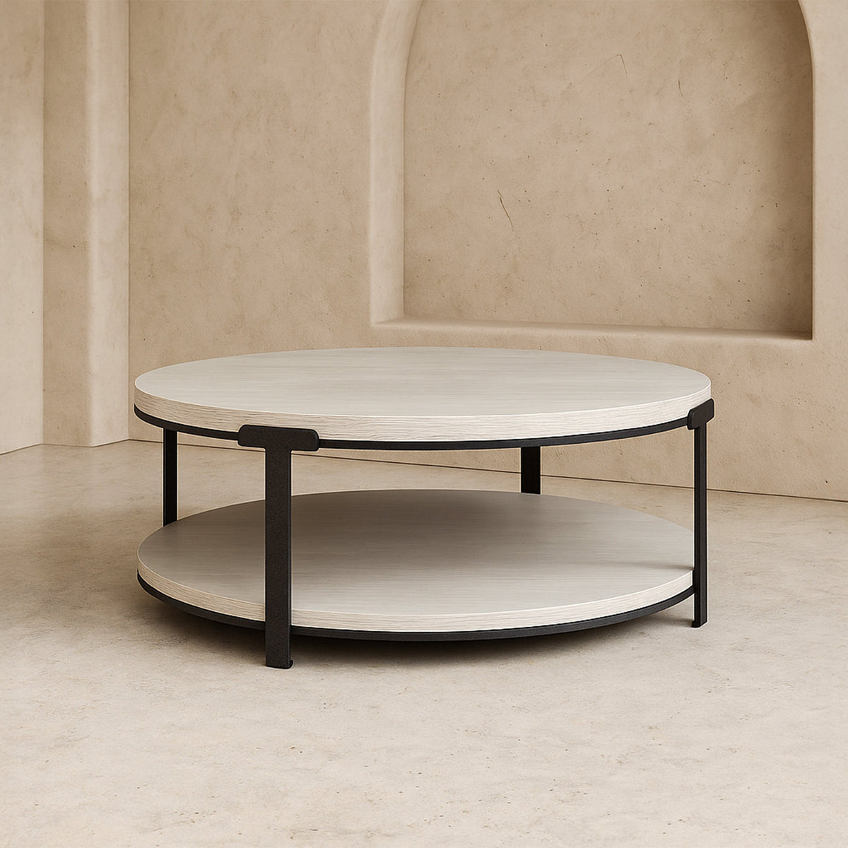 Alcana Coffee Table - Cloud Stained Oak and Black Textured Metal