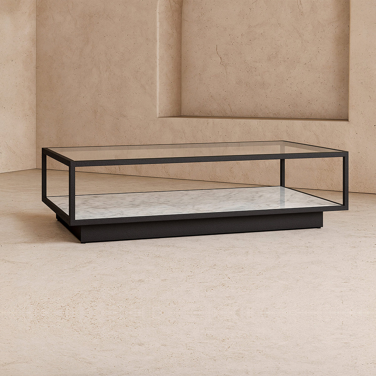 Belmon Coffee Table - Carrara Marble and Black Textured Metal