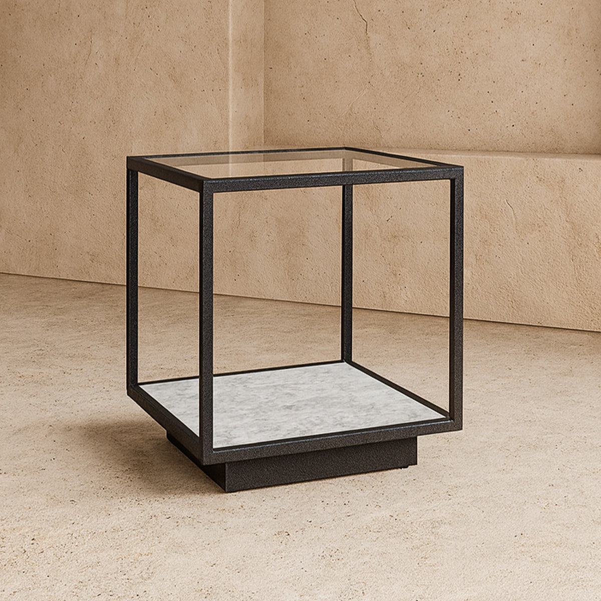 Belmon Side Table - Carrara Marble and Black Textured Metal