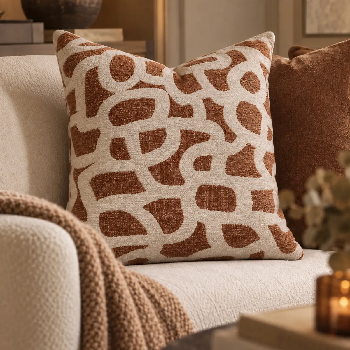Scribble Pattern Rust Cushion