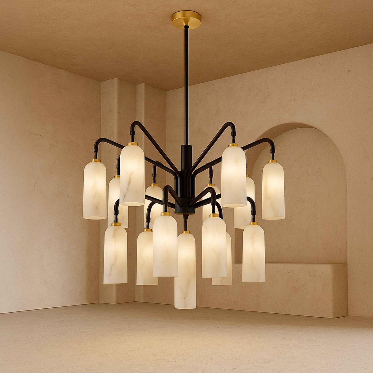 Amatti Chandelier - Alabaster Effect, Black & Brass