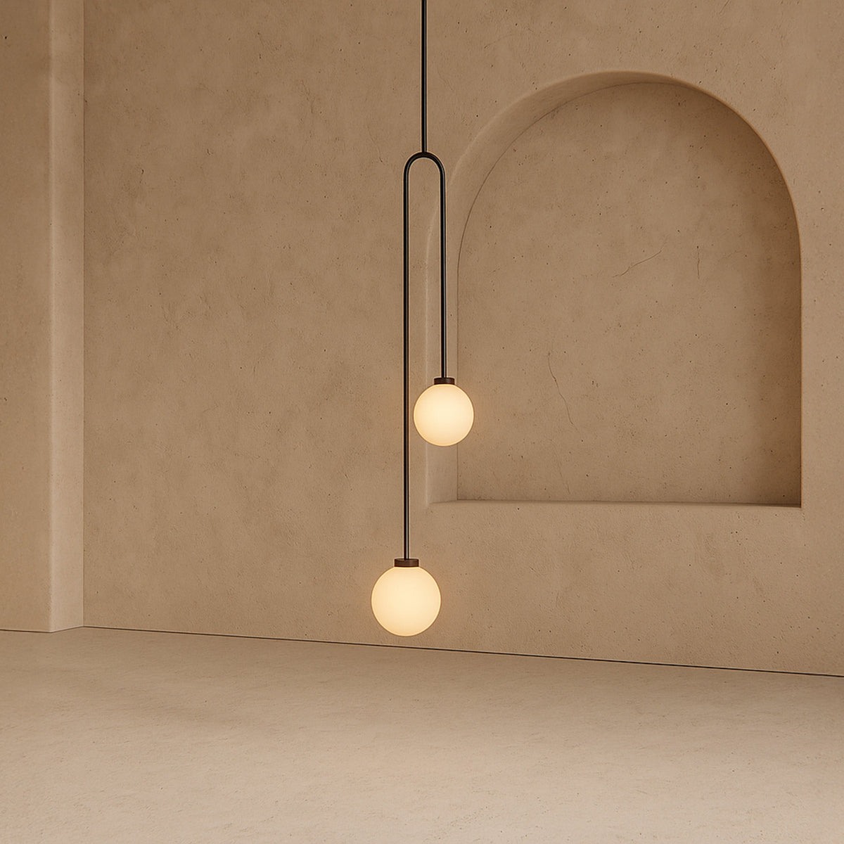 Arket Pendant Lamp - White Frosted Glass Globe/Black Metal