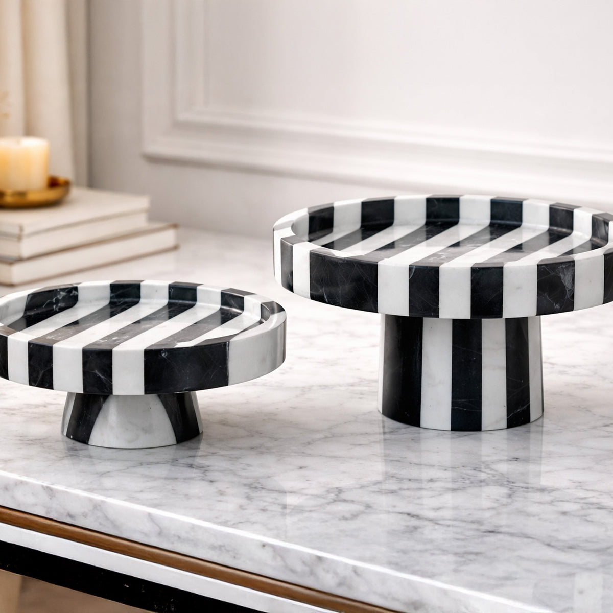 Monochrome Tray Medium - Black and White Marble