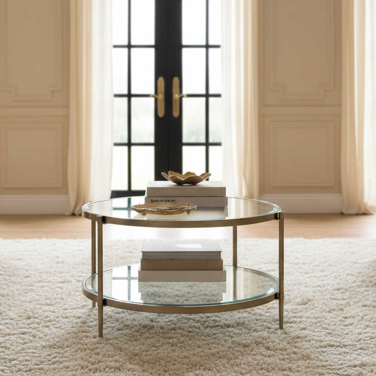 Adlon Coffee Table - Brushed Brass/Clear Glass