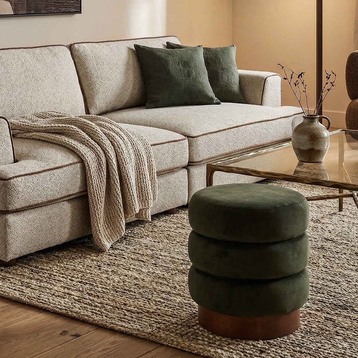 Trace Footstool - Hopper Moss | Mid Brown Oak Sold Wood (Crib 5)