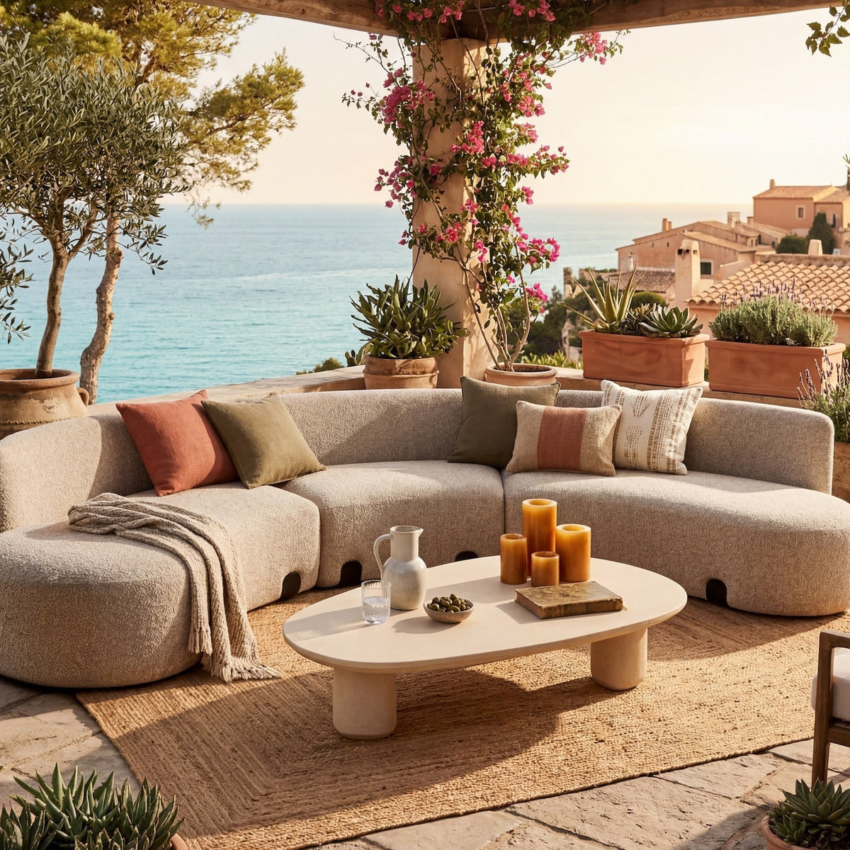Capri Outdoor Modular Sofa - (Crib 5) Lima Beige and Deep Charcoal