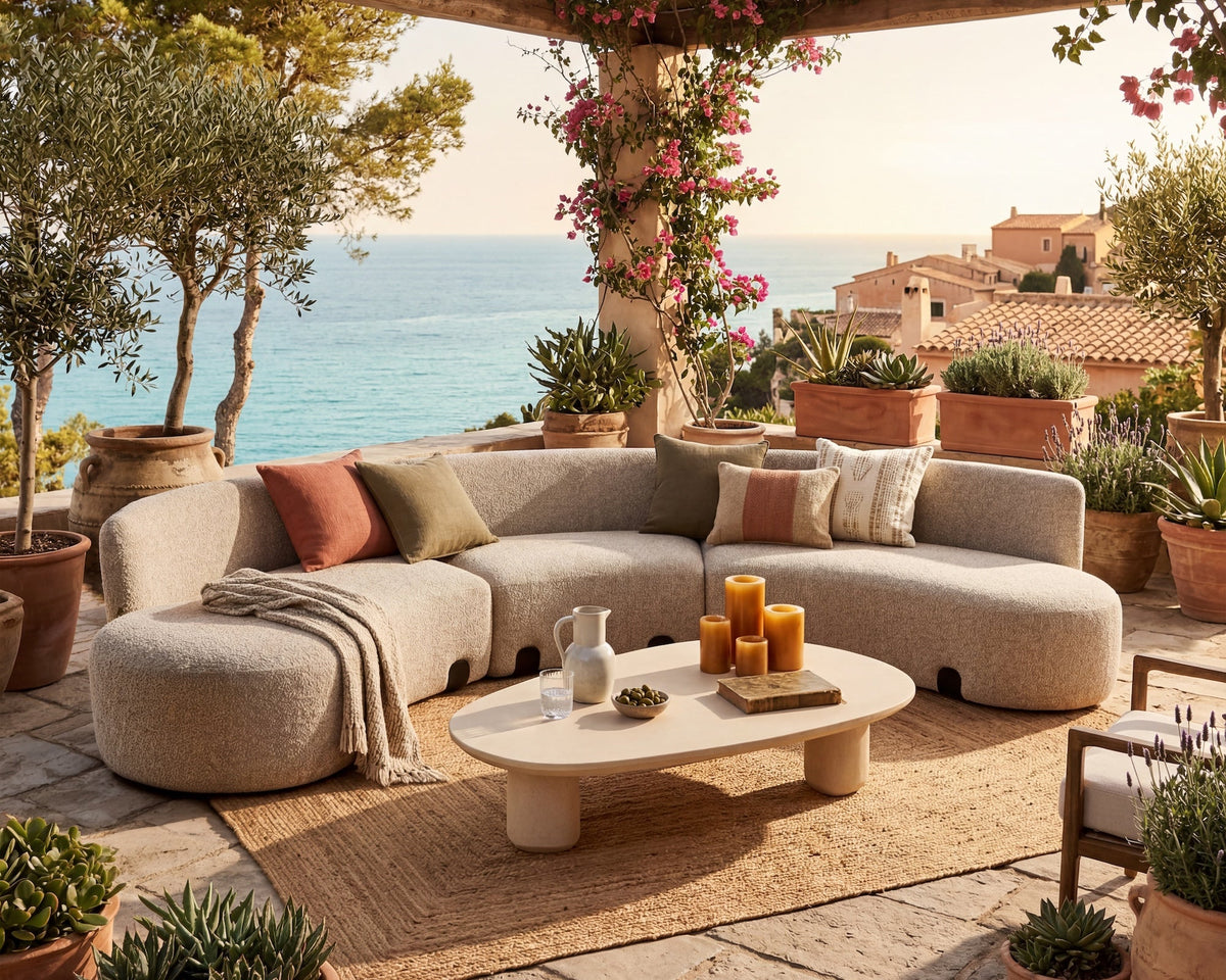 Capri Outdoor Modular Sofa - (Crib 5) Lima Beige and Deep Charcoal