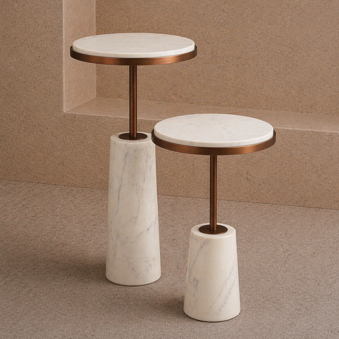 Notto Side Table (set of 2) - White Marble and Bronze