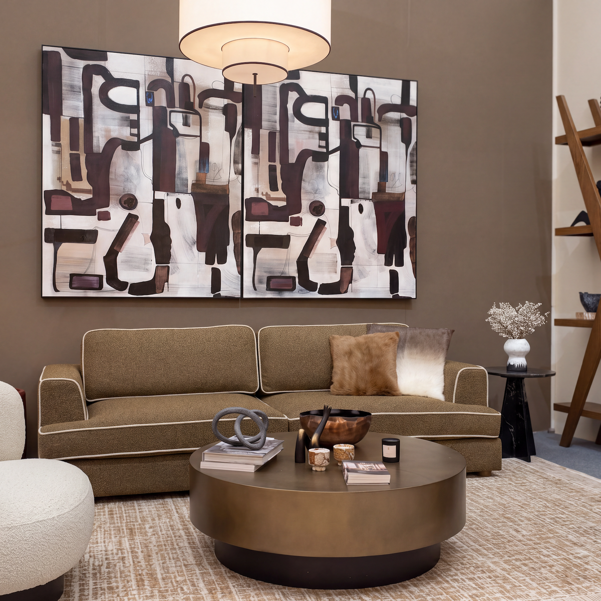 Cameron Sofa - Capella Fennel Seed with Capella Sand Piping | Dark Brown Solid Wood (Crib 5)