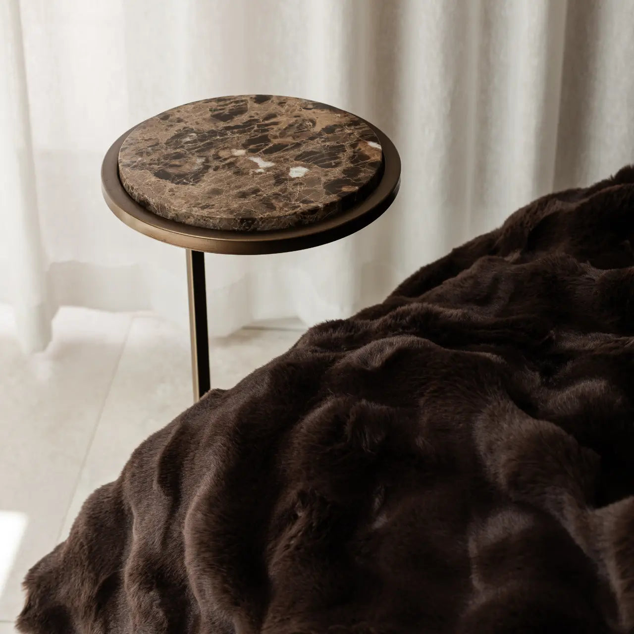 Luna Accent Table Brown Emperado Marble