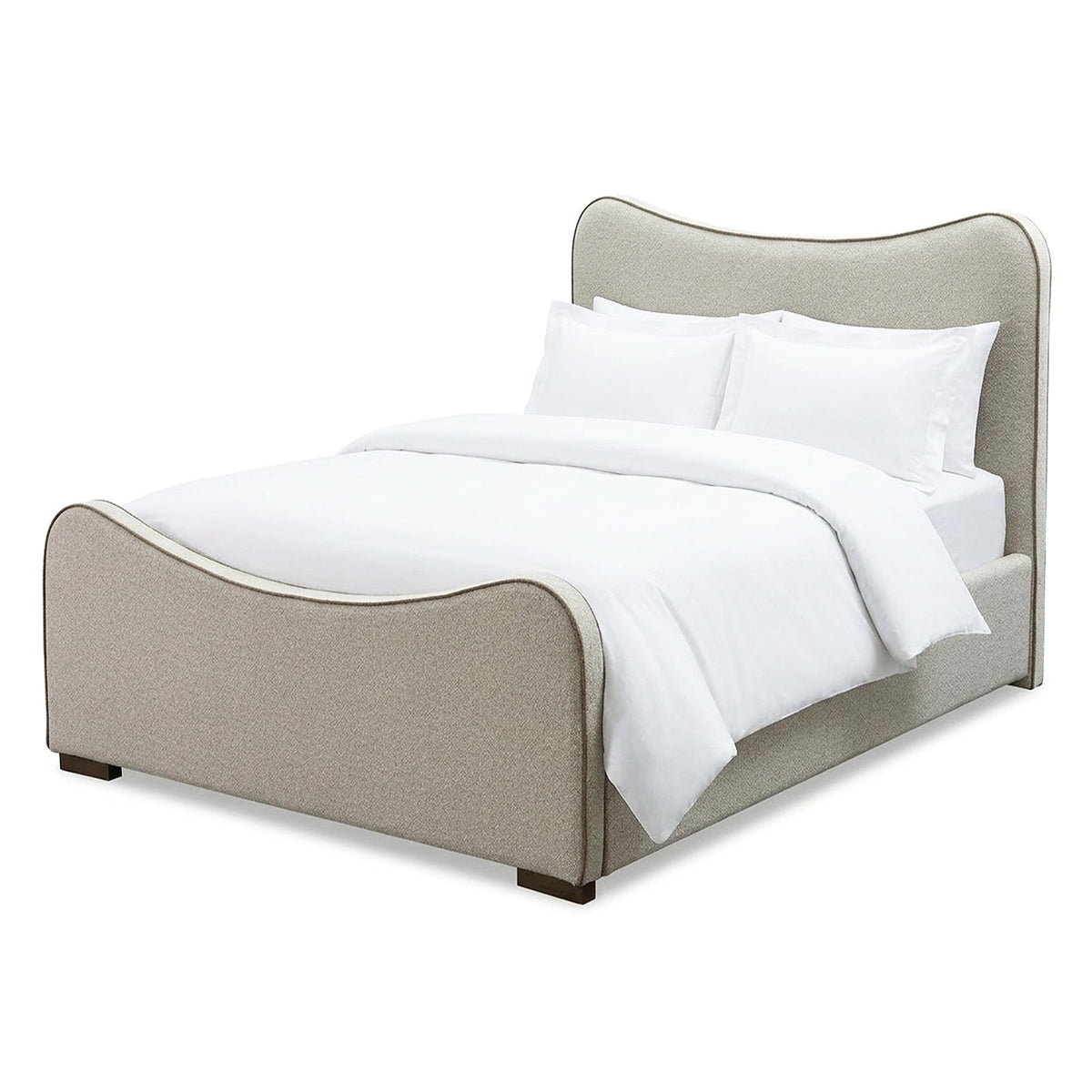 Caleta King Size Bed - Capella Sand with Capella Fennel Seed Piping | Dark Brown Solid Wood
