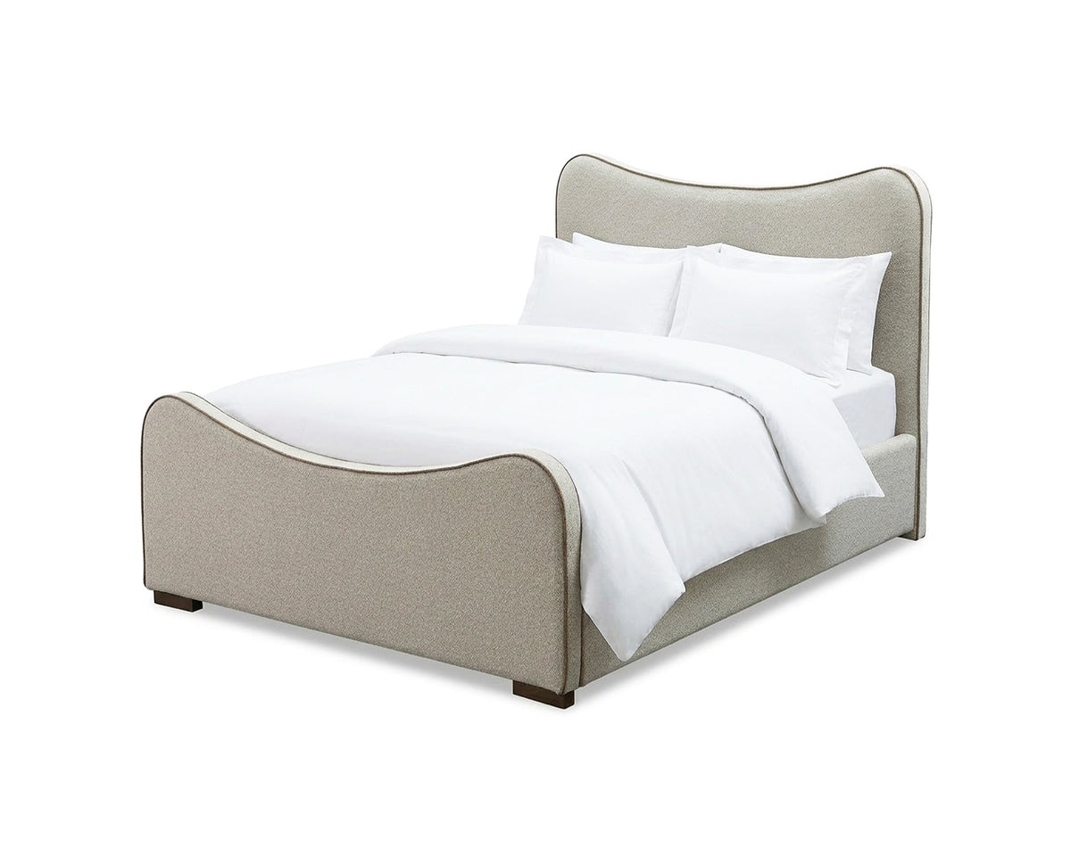 Caleta King Size Bed - Capella Sand with Capella Fennel Seed Piping | Dark Brown Solid Wood