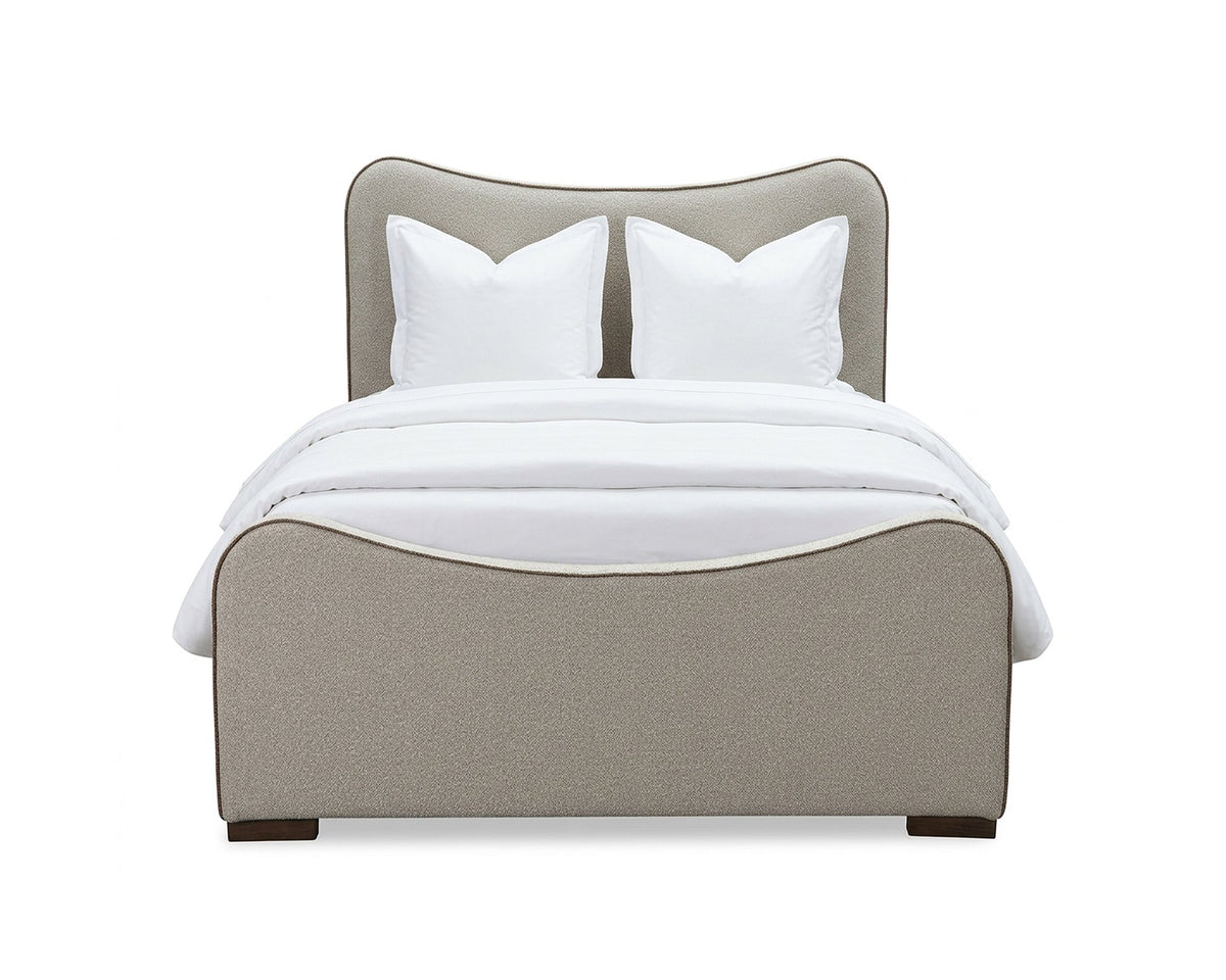 Caleta King Size Bed - Capella Sand with Capella Fennel Seed Piping | Dark Brown Solid Wood
