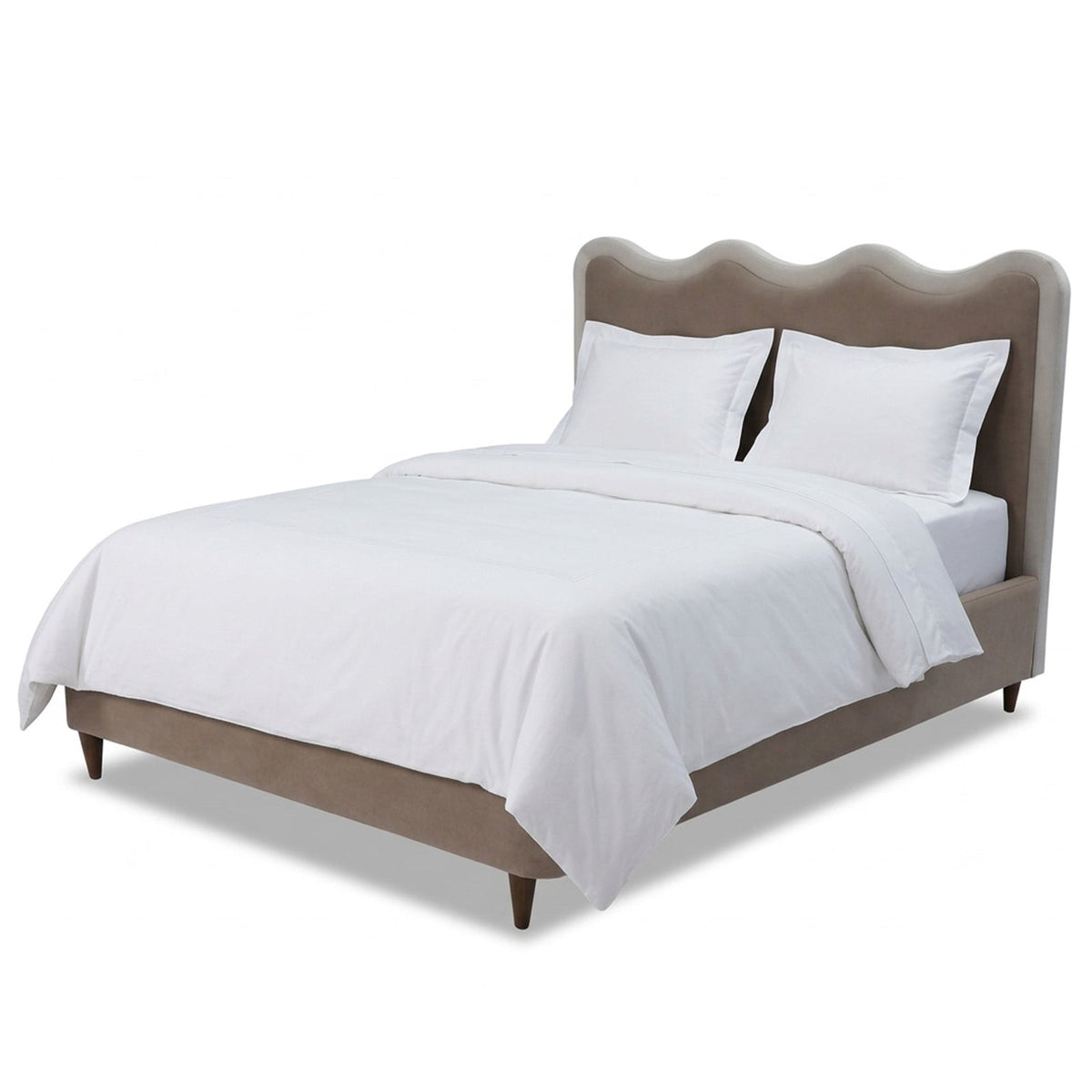 Palermo King Size Bed - Hopper Taupe with Hopper Cream Border | Dark Brown Solid Wood
