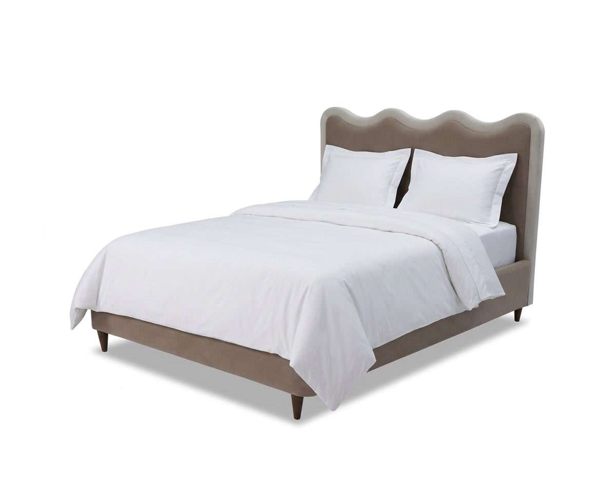 Palermo King Size Bed - Hopper Taupe with Hopper Cream Border | Dark Brown Solid Wood