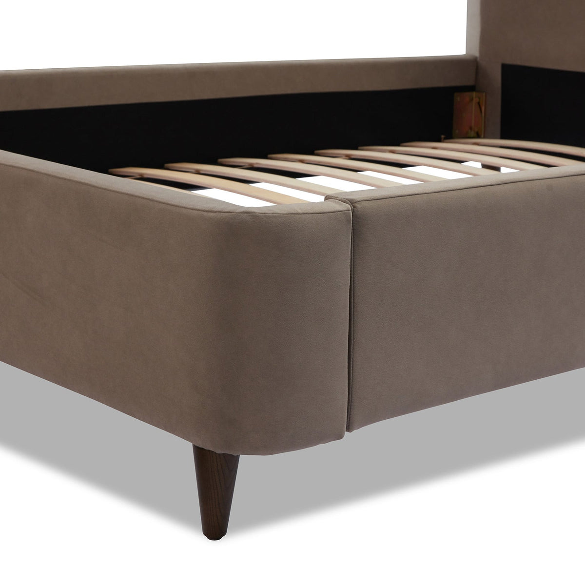 Palermo King Size Bed - Hopper Taupe with Hopper Cream Border | Dark Brown Solid Wood