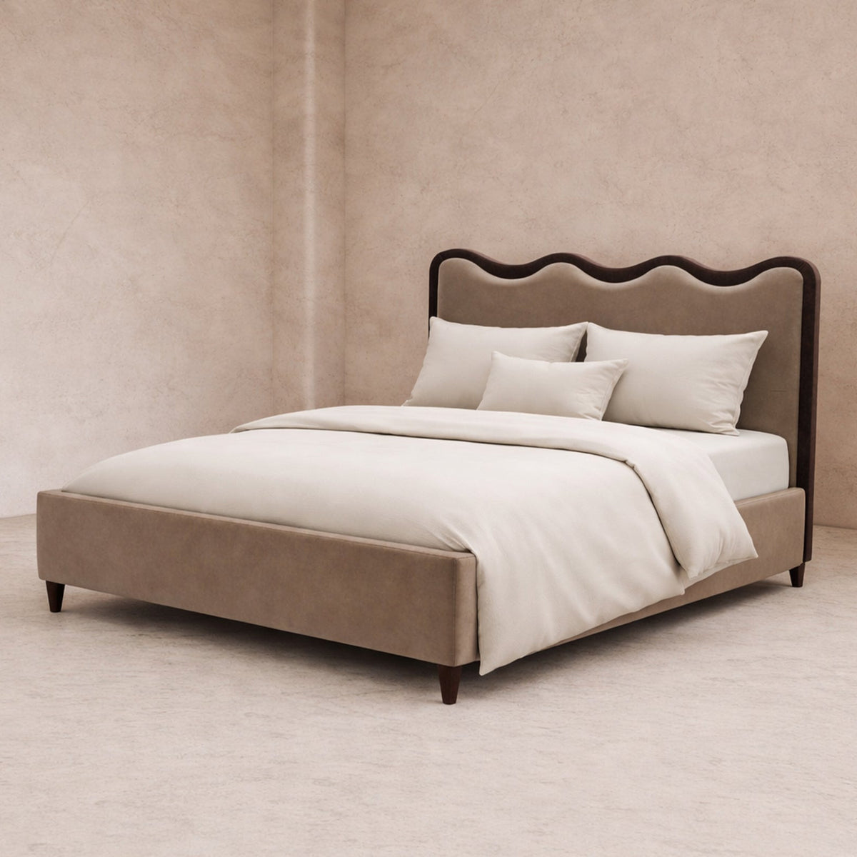 Palermo King Size Bed - Hopper Desert with Hopper Terra Border | Dark Brown Solid Wood