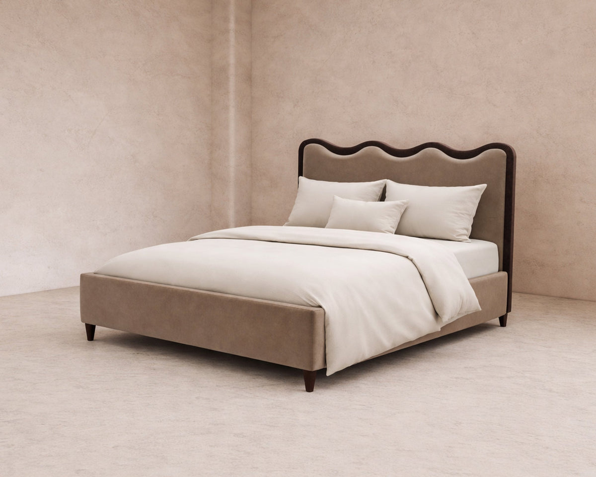 Palermo King Size Bed - Hopper Desert with Hopper Terra Border | Dark Brown Solid Wood