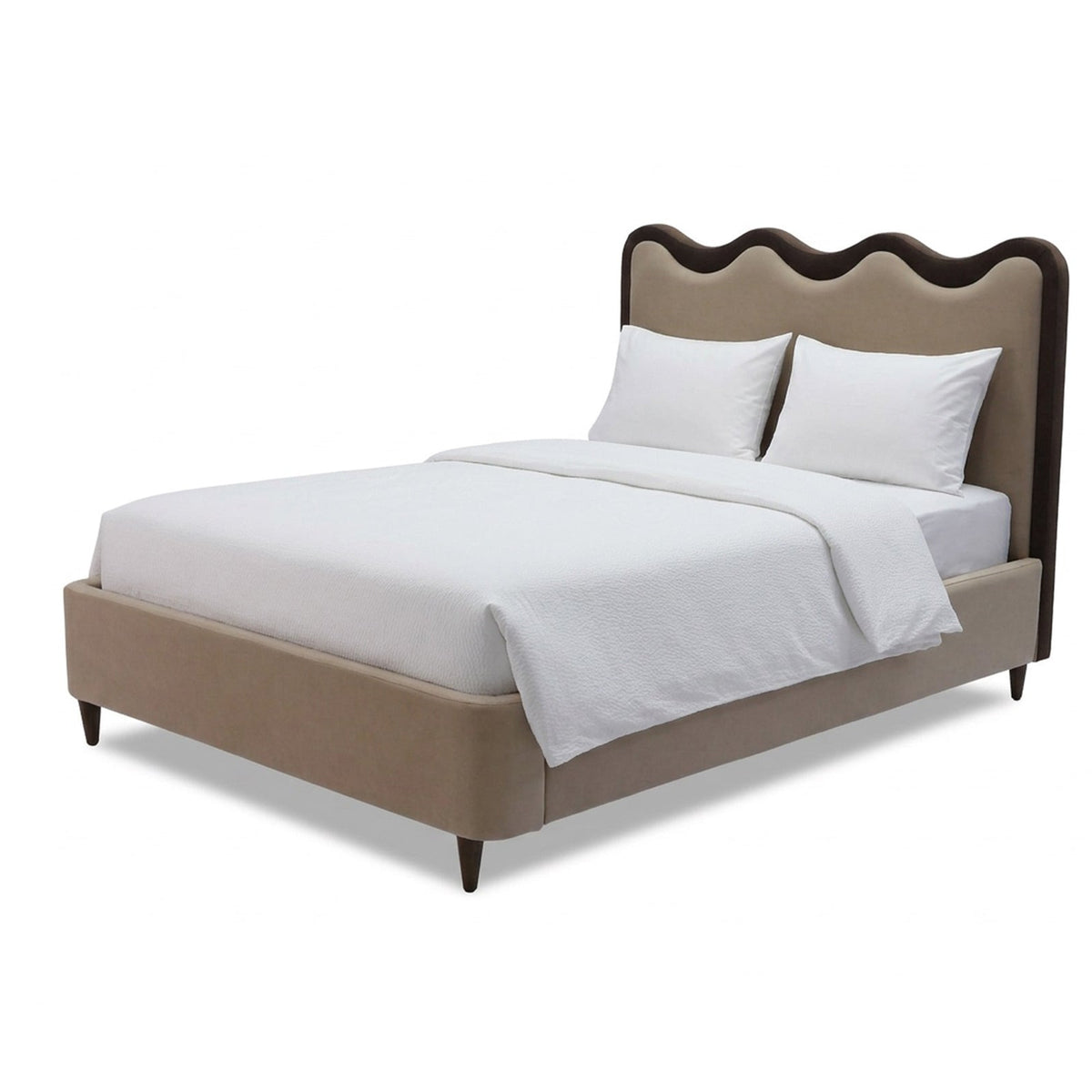Palermo King Size Bed - Hopper Desert with Hopper Terra Border | Dark Brown Solid Wood