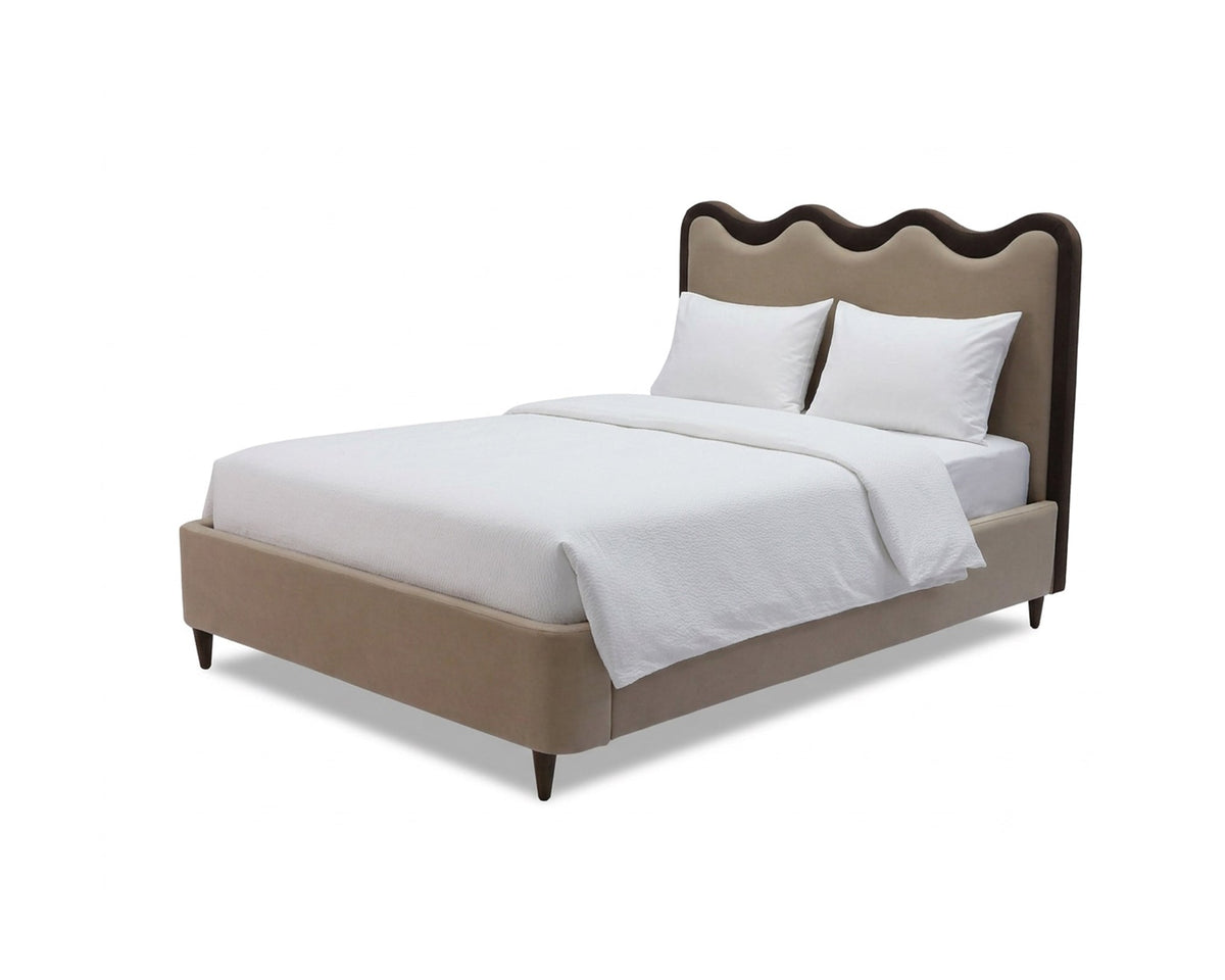 Palermo King Size Bed - Hopper Desert with Hopper Terra Border | Dark Brown Solid Wood