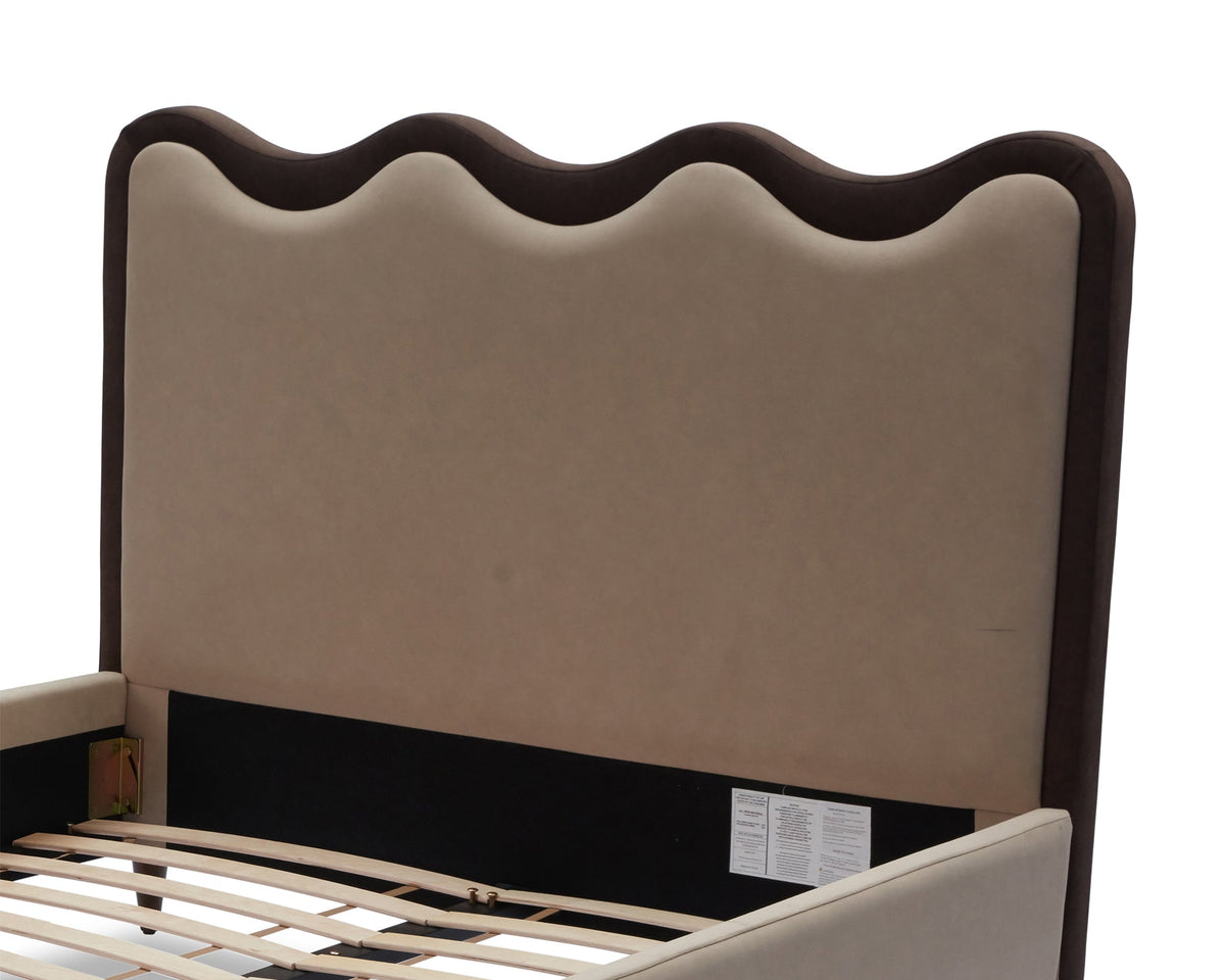 Palermo King Size Bed - Hopper Desert with Hopper Terra Border | Dark Brown Solid Wood