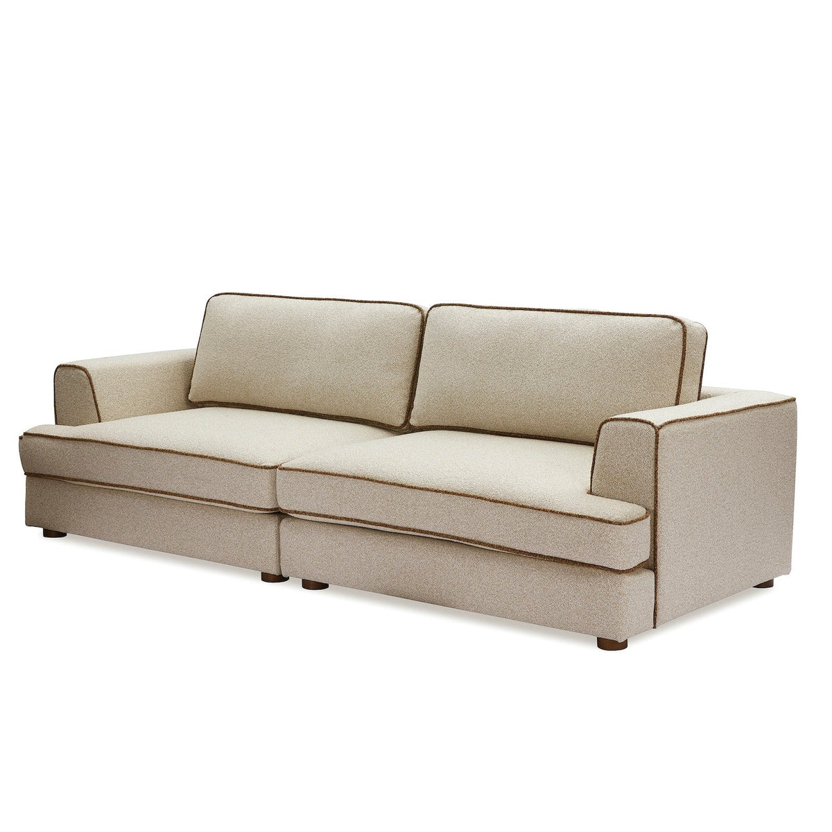 Cameron Sofa - Capella Sand with Capella Fennel Seed Piping | Dark Brown Solid Wood