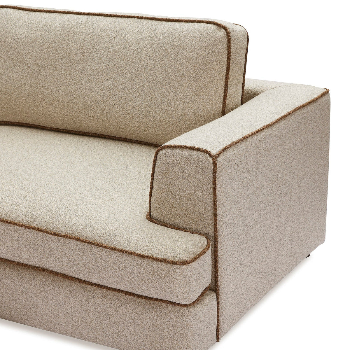 Cameron Sofa - Capella Sand with Capella Fennel Seed Piping | Dark Brown Solid Wood