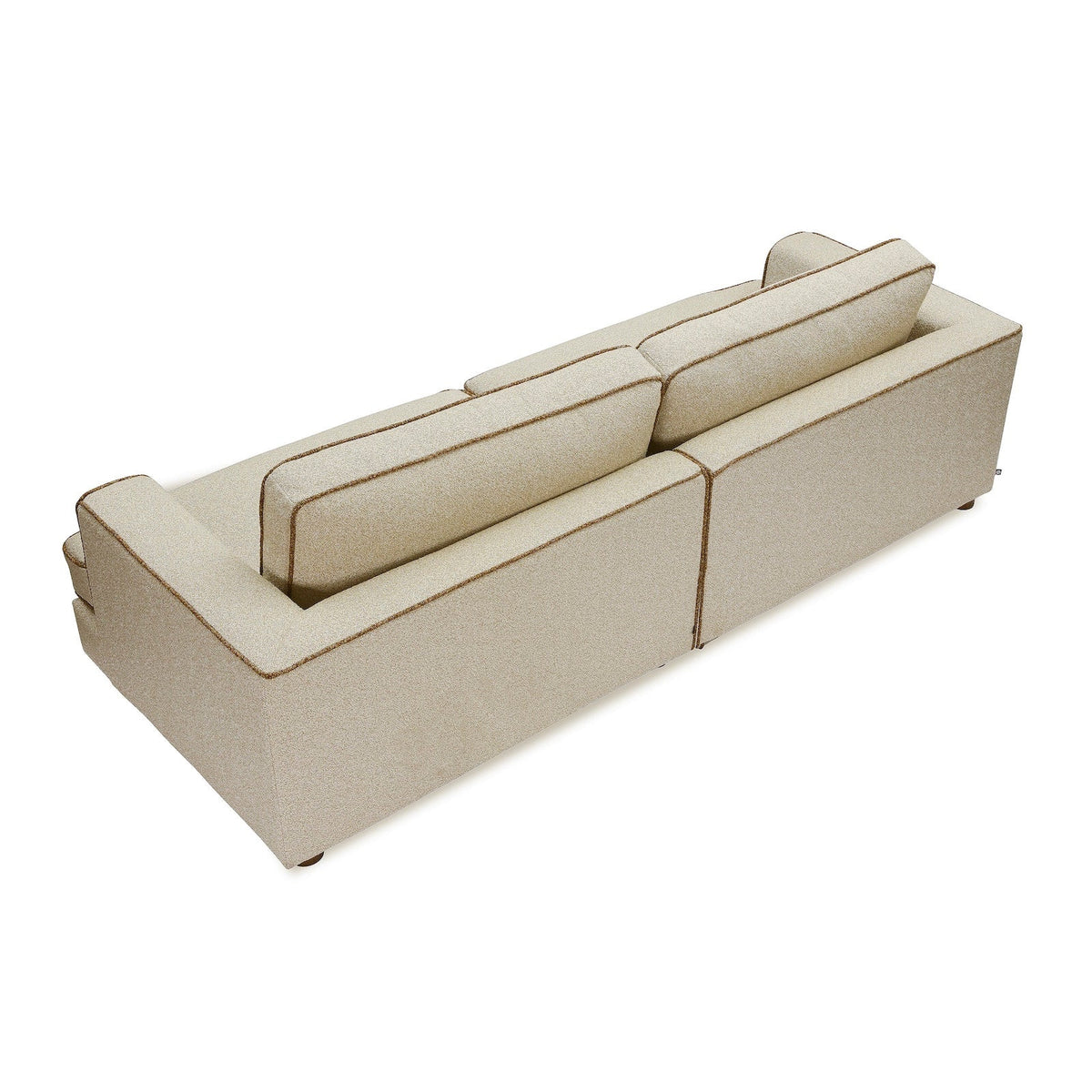 Cameron Sofa - Capella Sand with Capella Fennel Seed Piping | Dark Brown Solid Wood