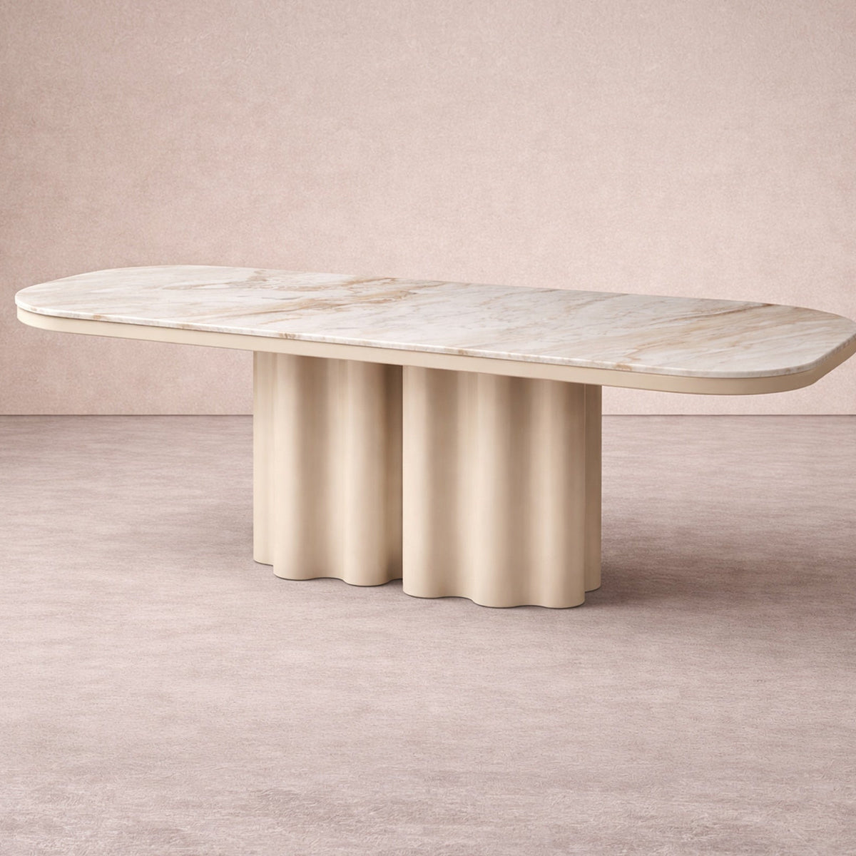 Corinthian Large Dining Table - Kaka Gold Natural Marble & Gloss Ivory