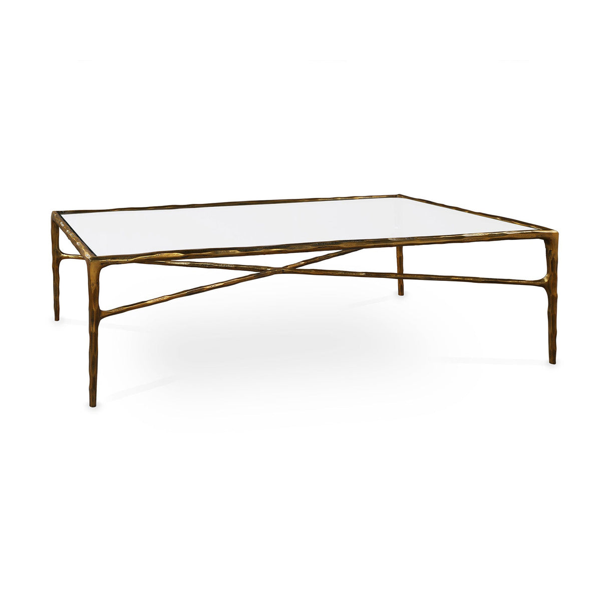Cobra Coffee Table - Textured Antique Brass and Glass