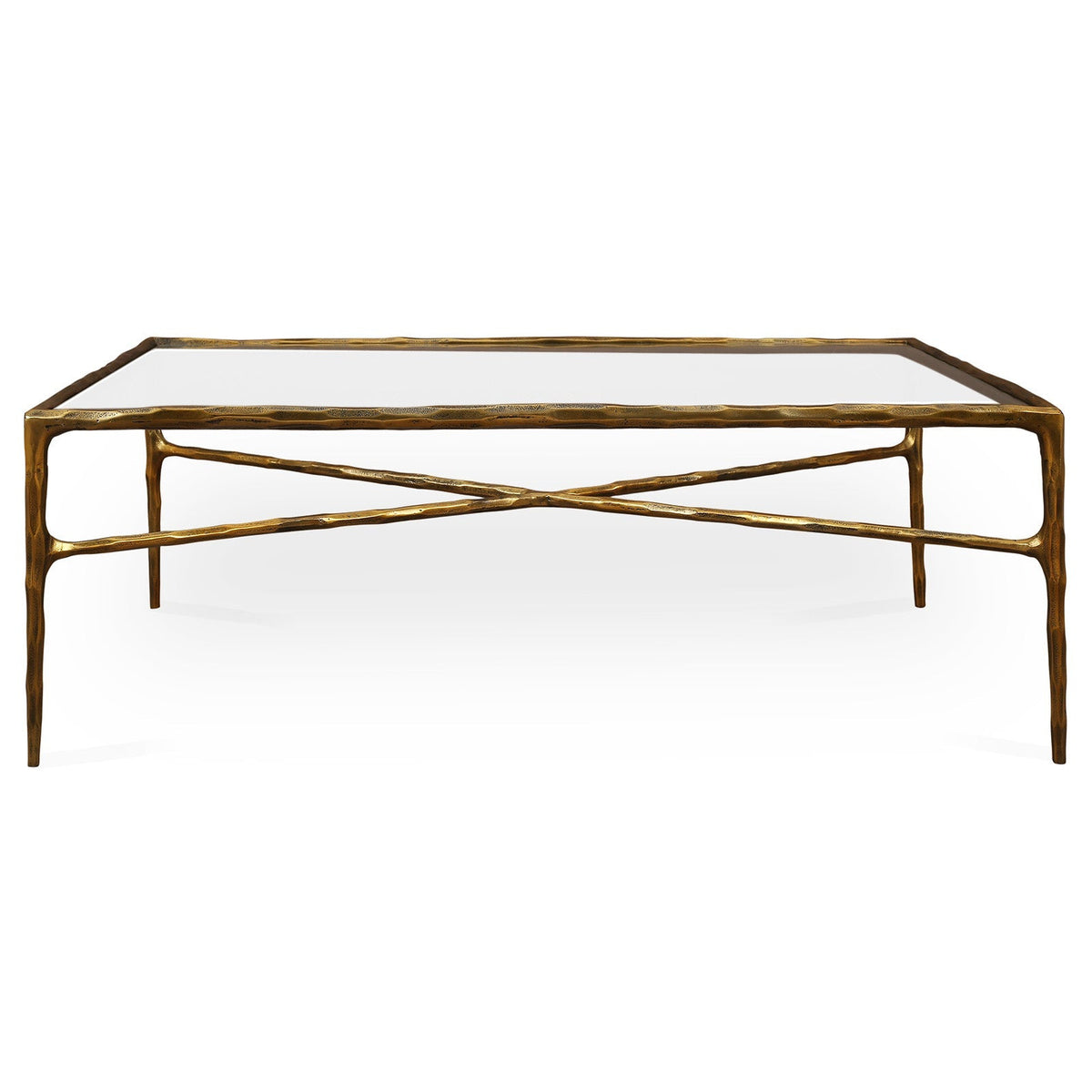 Cobra Coffee Table - Textured Antique Brass and Glass