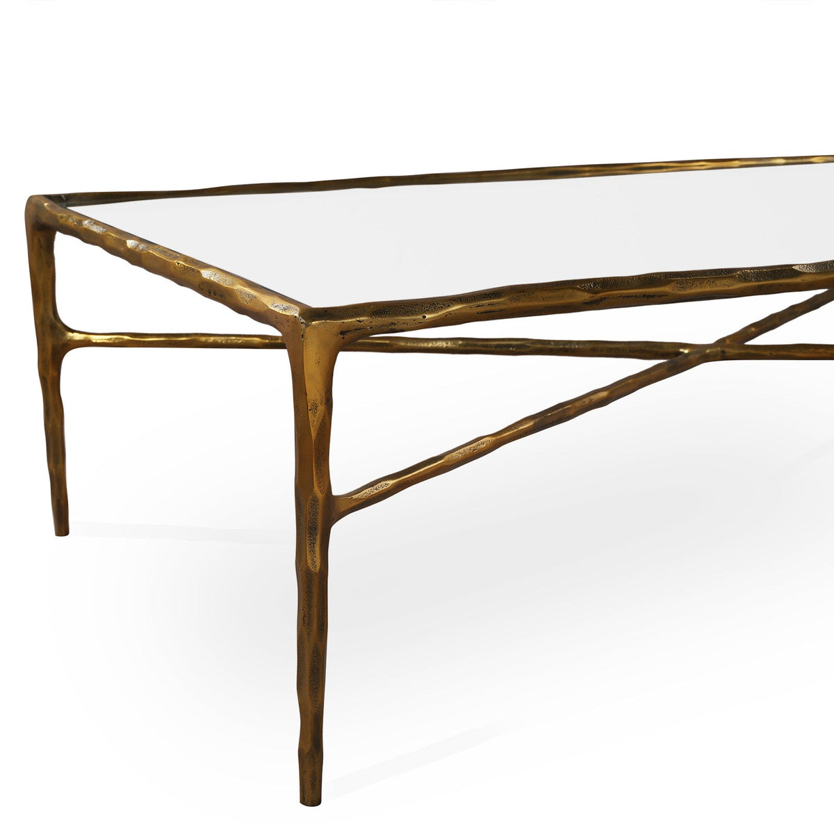 Cobra Coffee Table - Textured Antique Brass and Glass