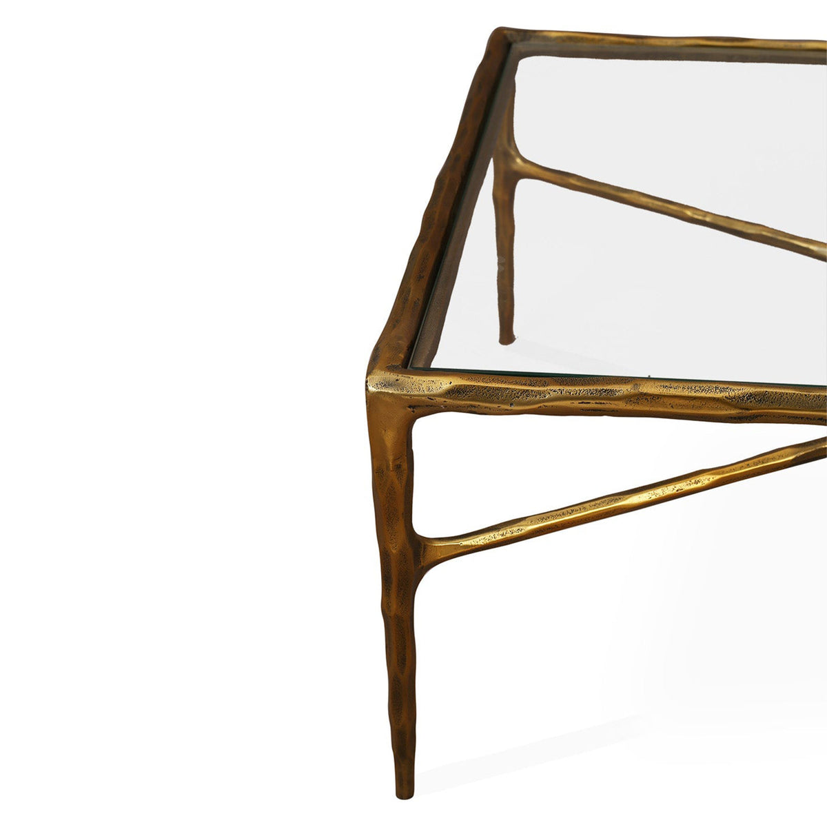 Cobra Coffee Table - Textured Antique Brass and Glass
