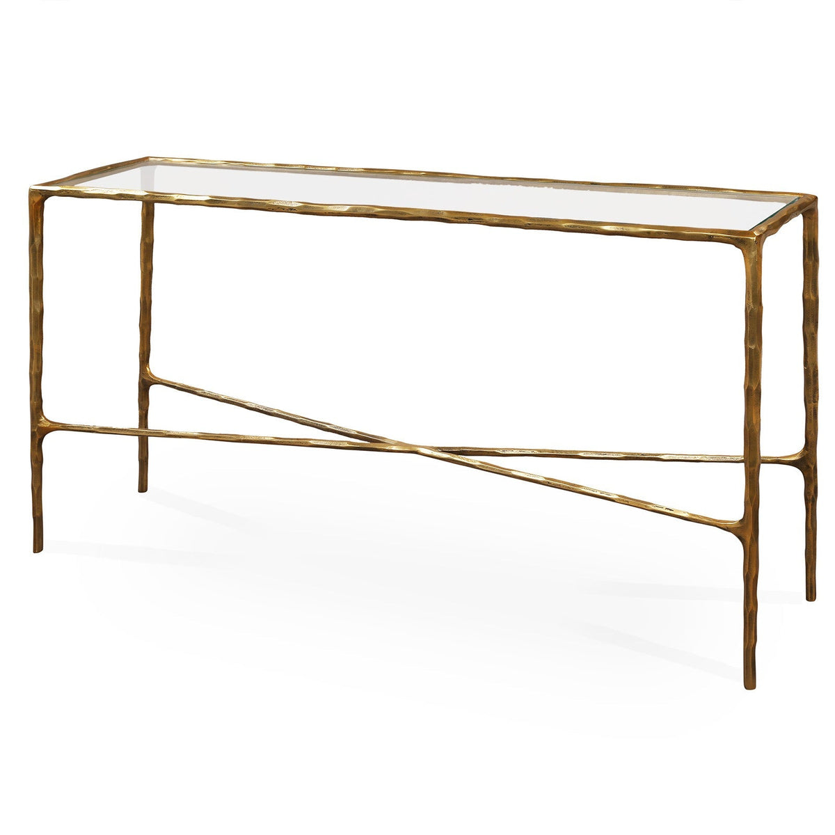 Cobra Console Table - Textured Antique Brass and Glass