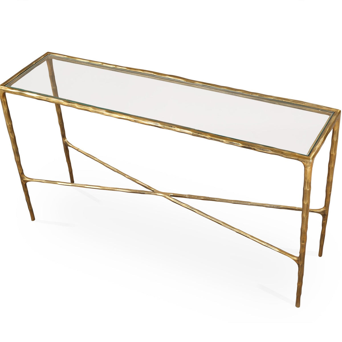 Cobra Console Table - Textured Antique Brass and Glass