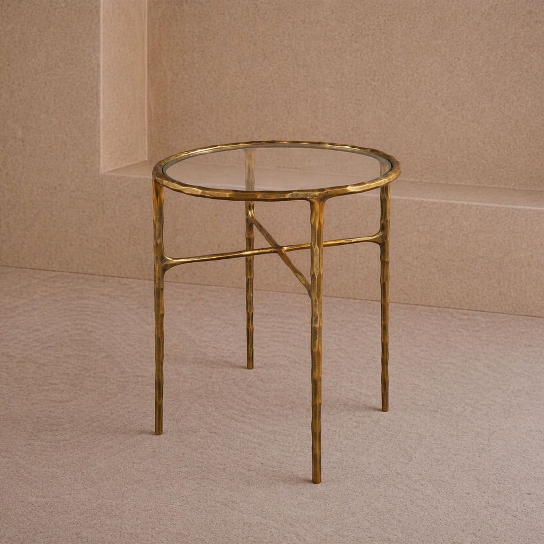 Cobra Side Table - Textured Antique Brass and Glass