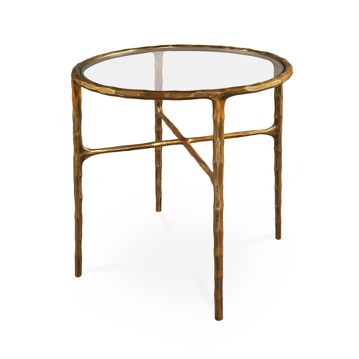 Cobra Side Table - Textured Antique Brass and Glass