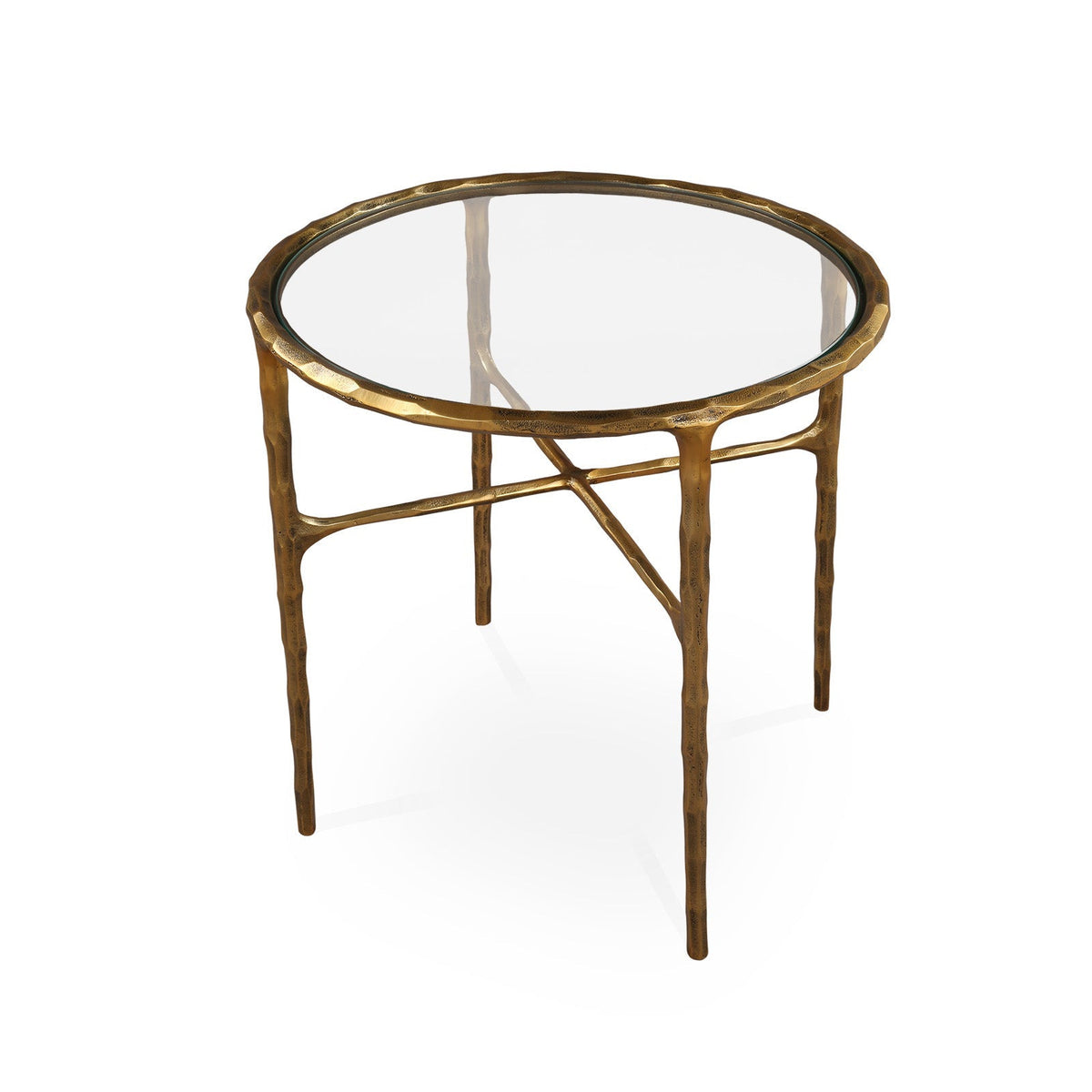 Cobra Side Table - Textured Antique Brass and Glass