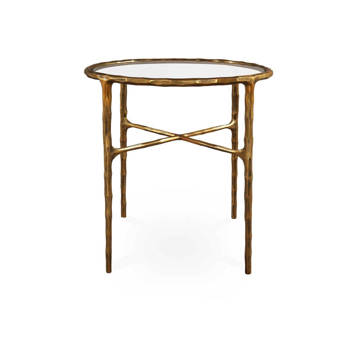 Cobra Side Table - Textured Antique Brass and Glass