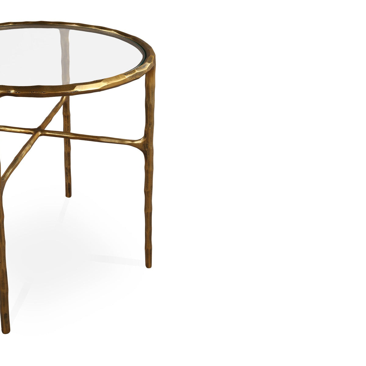 Cobra Side Table - Textured Antique Brass and Glass