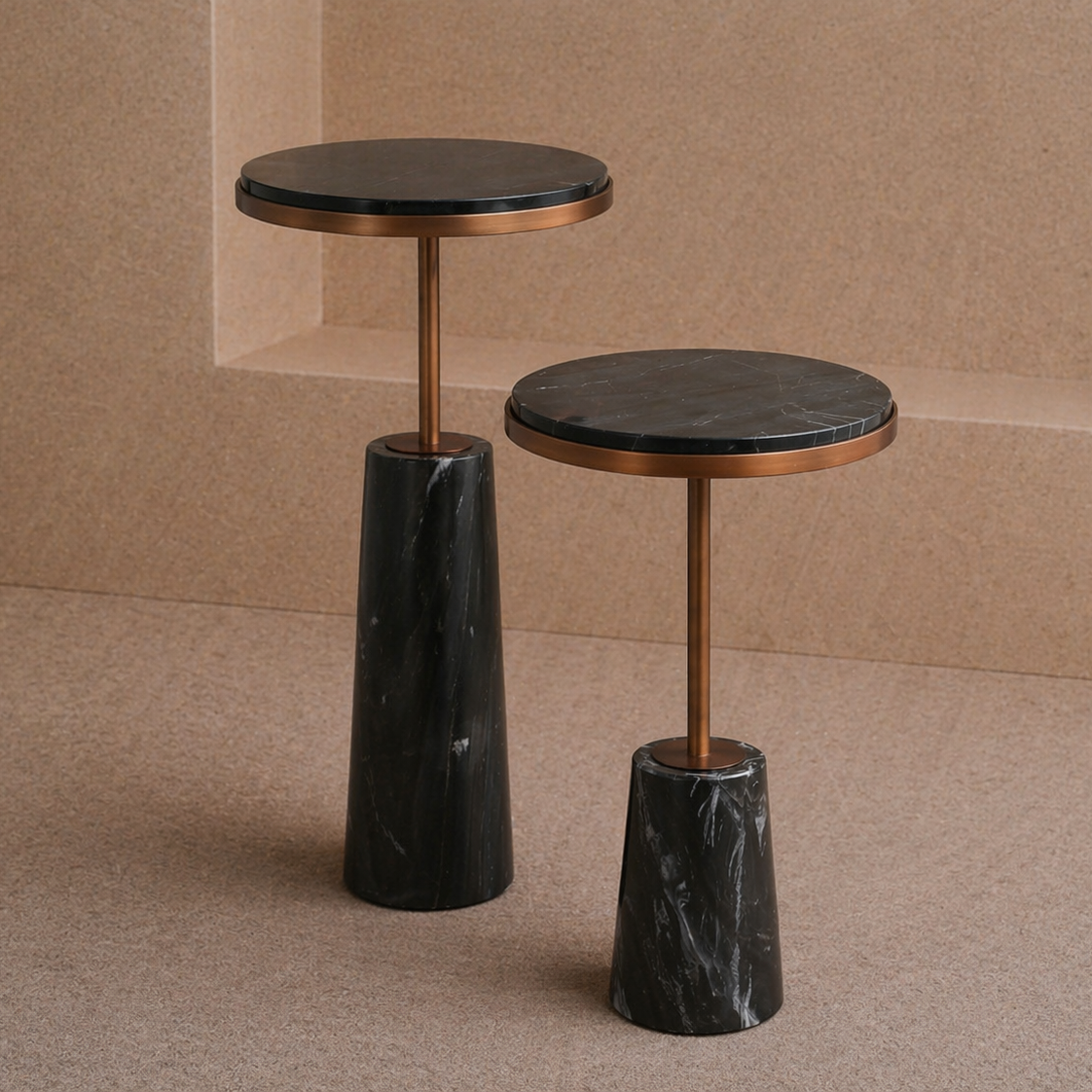 Notto Side Table (set of 2) - Black Marble Bronze