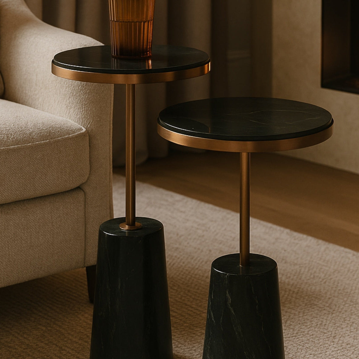 Notto Side Table (set of 2) - Black Marble Bronze