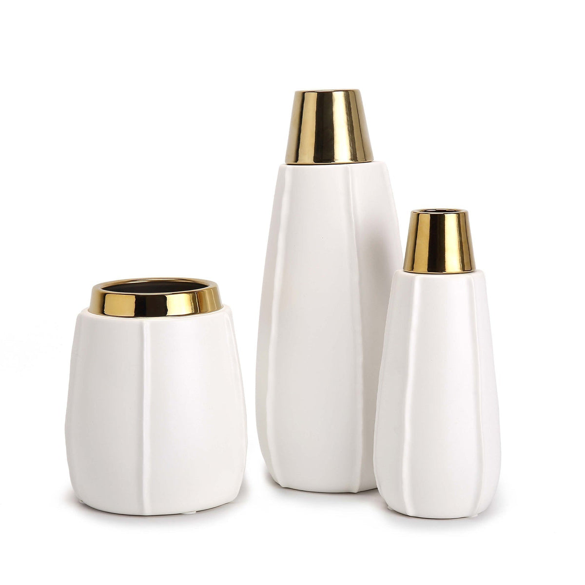 Vicar Vase - Large - White and Gold Ceramic