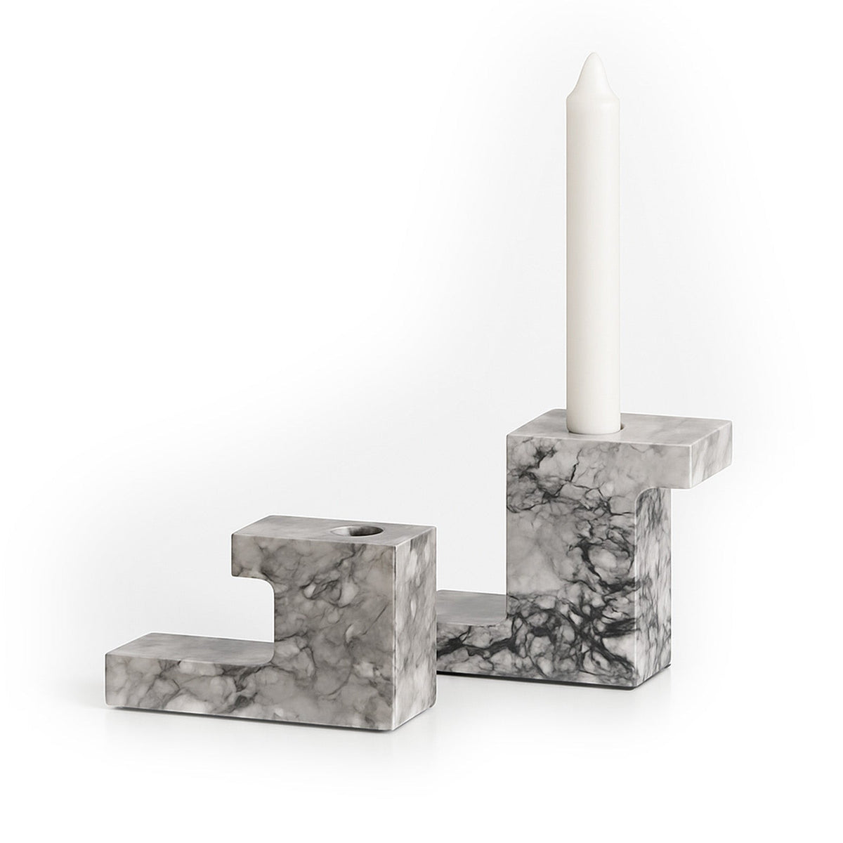 Arco Candle Holders Set - Natural Grey and White Marble