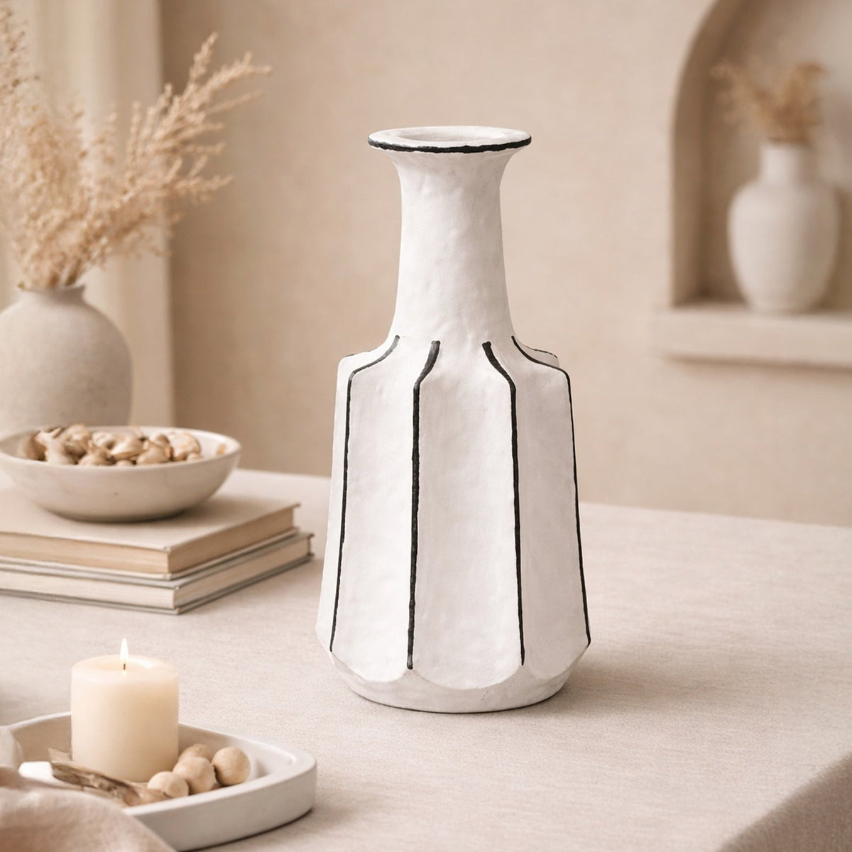 Corvessa Sculpture - White/Black Ceramic