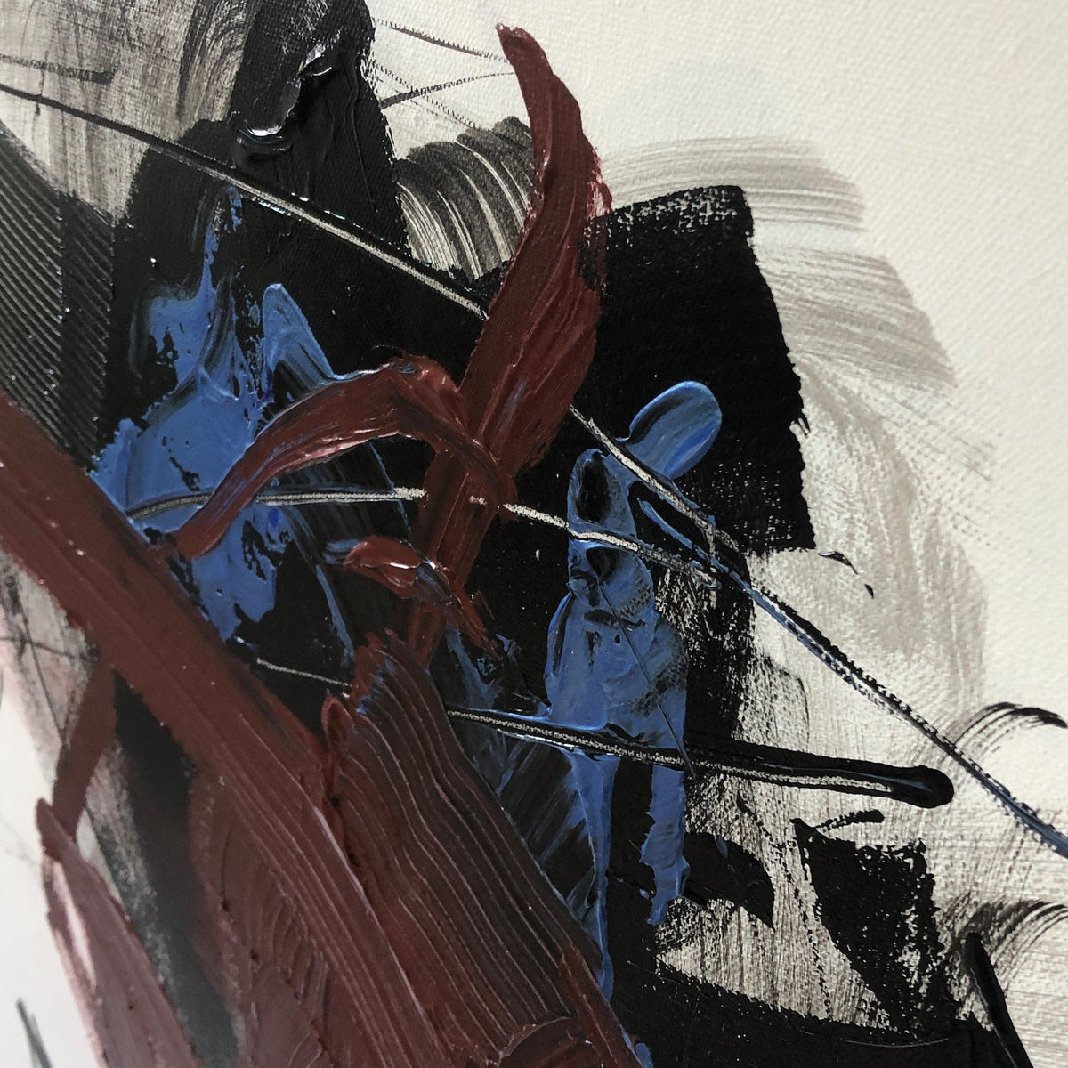 Obsidian Oil Painting - Hand Painted/White Wood Frame